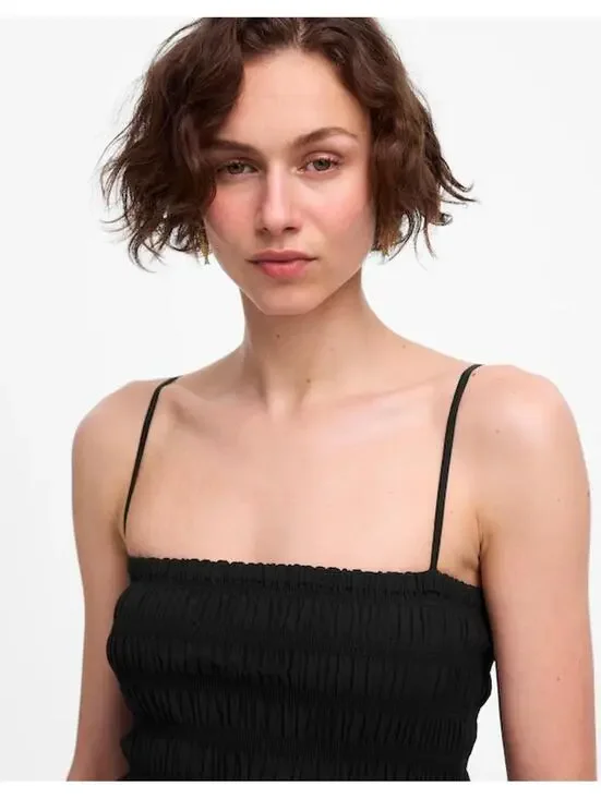 Madewell Black Smocked Bodice Midi Dress Spaghetti Straps - Picture 3 of 10